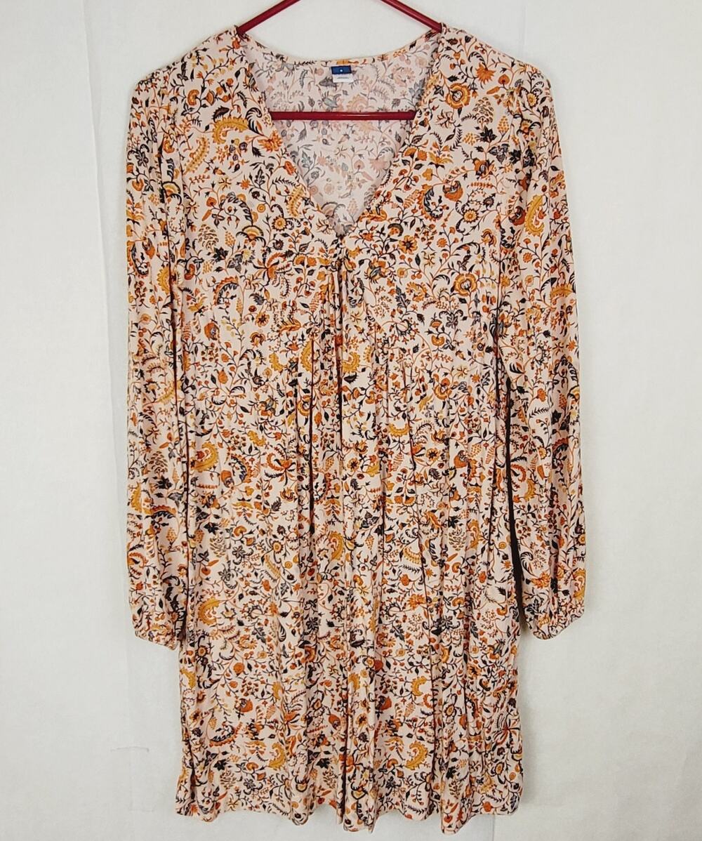 Old Navy orange floral dress Size Small Long sleeve Boho Garden Girl Cottagecore